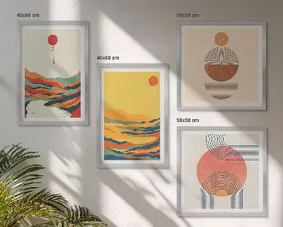 Komplet slika za spavaću sobu šareni planinski pejzaži s motivima rijeke u japandi stilu