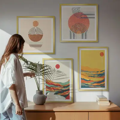 Komplet slika za spavaću sobu šareni planinski pejzaži s motivima rijeke u japandi stilu