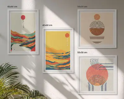 Komplet slika za spavaću sobu šareni planinski pejzaži s motivima rijeke u japandi stilu
