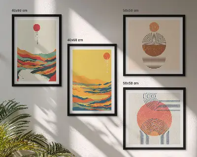 Komplet slika za spavaću sobu šareni planinski pejzaži s motivima rijeke u japandi stilu
