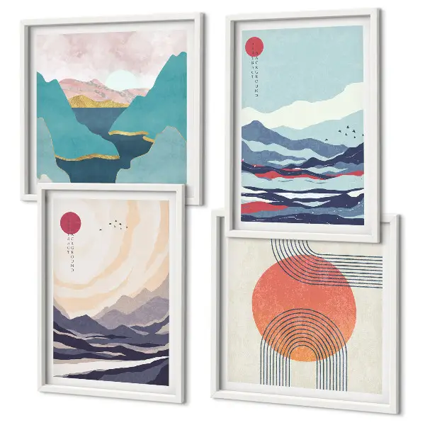 Japanski planinski krajolici set od 4 slike u okviru
