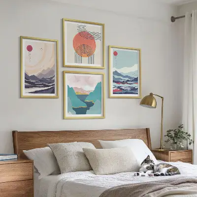 Japanski planinski krajolici set od 4 slike u okviru