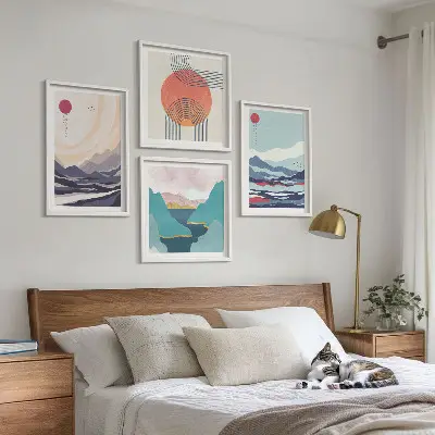 Japanski planinski krajolici set od 4 slike u okviru