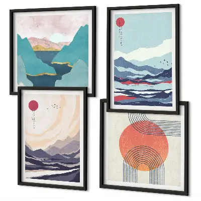 Japanski planinski krajolici set od 4 slike u okviru