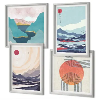 Japanski planinski krajolici set od 4 slike u okviru