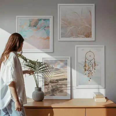 Komplet slika za spavaću sobu motiv hvatača snova s travom i oblacima