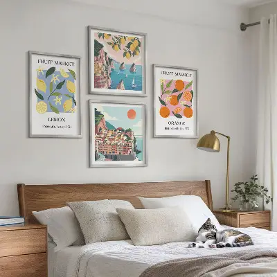 Set od 4 slike s motivom voća limuni i naranče u okviru