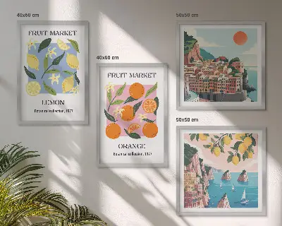 Set od 4 slike s motivom voća limuni i naranče u okviru