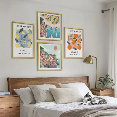 Set od 4 slike s motivom voća limuni i naranče u okviru