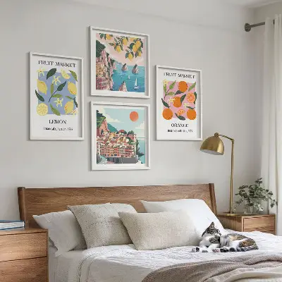 Set od 4 slike s motivom voća limuni i naranče u okviru