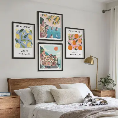 Set od 4 slike s motivom voća limuni i naranče u okviru