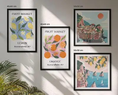 Set od 4 slike s motivom voća limuni i naranče u okviru