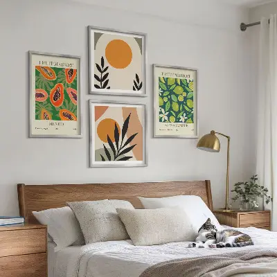Komplet slika za spavaću sobu s boho uzorcima voća papaje