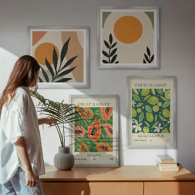 Komplet slika za spavaću sobu s boho uzorcima voća papaje