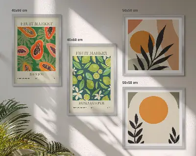 Komplet slika za spavaću sobu s boho uzorcima voća papaje