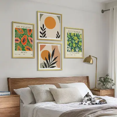 Komplet slika za spavaću sobu s boho uzorcima voća papaje