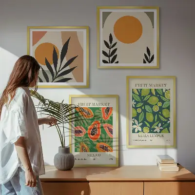 Komplet slika za spavaću sobu s boho uzorcima voća papaje