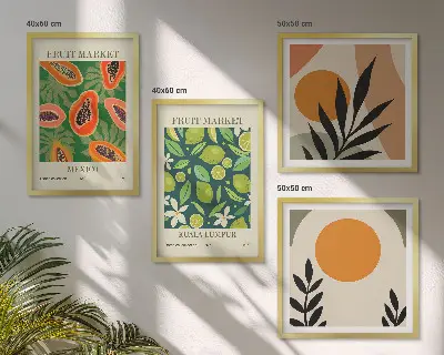 Komplet slika za spavaću sobu s boho uzorcima voća papaje