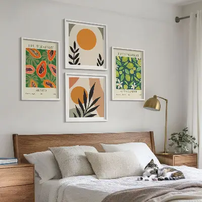Komplet slika za spavaću sobu s boho uzorcima voća papaje