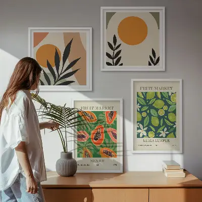 Komplet slika za spavaću sobu s boho uzorcima voća papaje