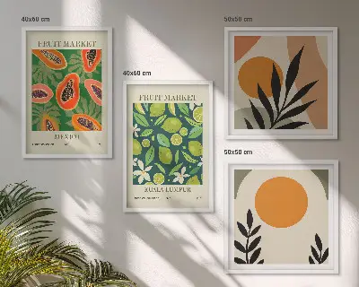 Komplet slika za spavaću sobu s boho uzorcima voća papaje