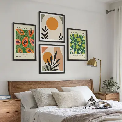 Komplet slika za spavaću sobu s boho uzorcima voća papaje