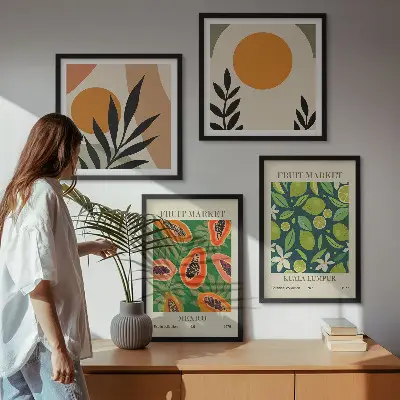 Komplet slika za spavaću sobu s boho uzorcima voća papaje