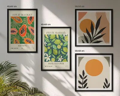 Komplet slika za spavaću sobu s boho uzorcima voća papaje