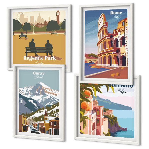 Set 4 slike u okviru Retro ilustracije poznatih mjesta
