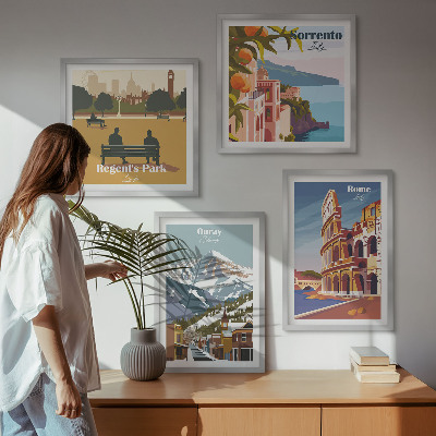 Set 4 slike u okviru Retro ilustracije poznatih mjesta