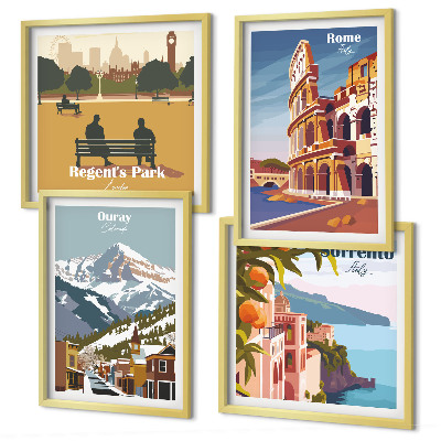 Set 4 slike u okviru Retro ilustracije poznatih mjesta