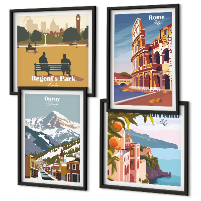 Set 4 slike u okviru Retro ilustracije poznatih mjesta