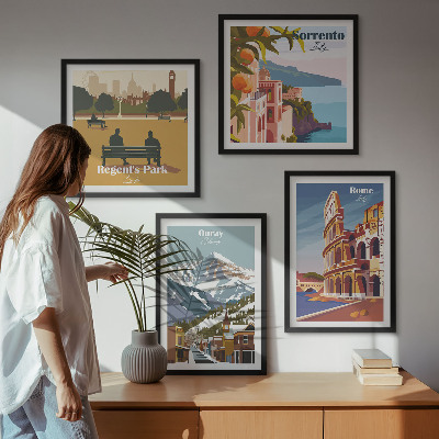 Set 4 slike u okviru Retro ilustracije poznatih mjesta