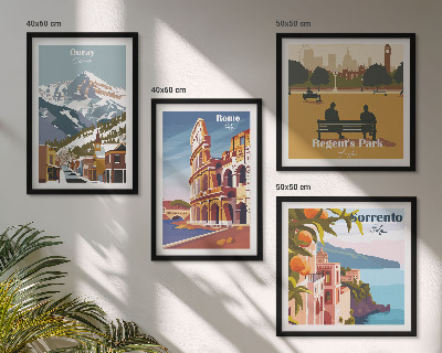 Set 4 slike u okviru Retro ilustracije poznatih mjesta