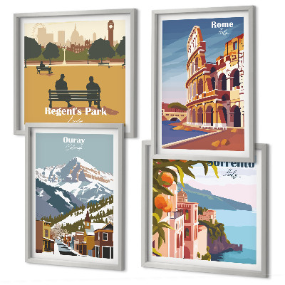 Set 4 slike u okviru Retro ilustracije poznatih mjesta
