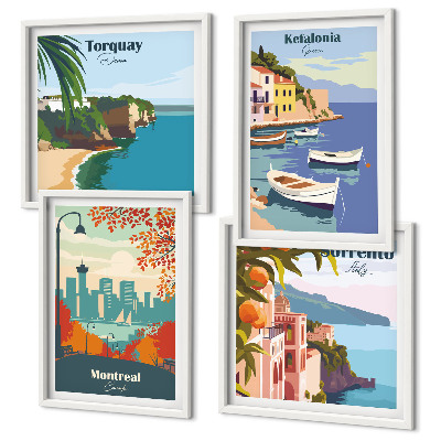 Dekorativni komplet slika za zid Retro prikazi gradova diljem svijeta