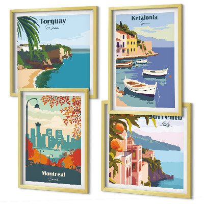 Dekorativni komplet slika za zid Retro prikazi gradova diljem svijeta