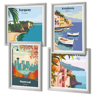 Dekorativni komplet slika za zid Retro prikazi gradova diljem svijeta