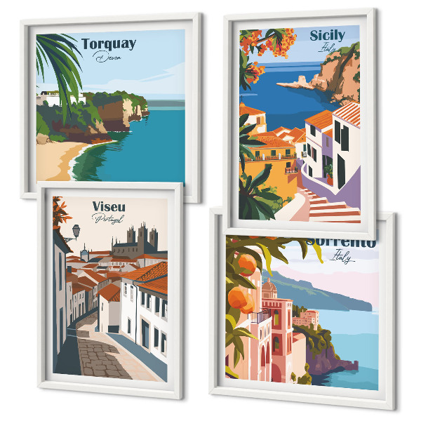 Komplet slika za spavaću sobu Retro ilustracije svjetskih gradova