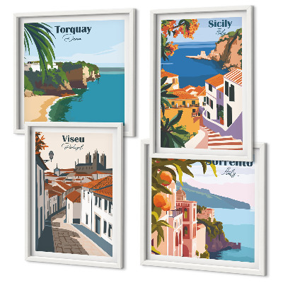 Komplet slika za spavaću sobu Retro ilustracije svjetskih gradova