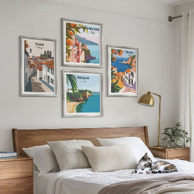 Komplet slika za spavaću sobu Retro ilustracije svjetskih gradova