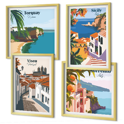 Komplet slika za spavaću sobu Retro ilustracije svjetskih gradova
