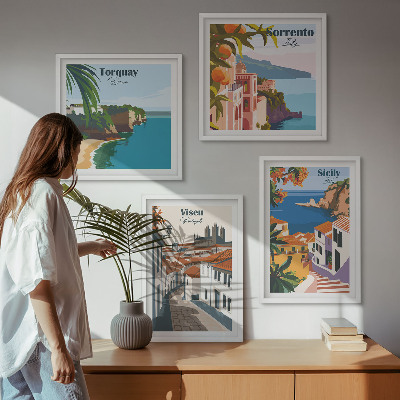 Komplet slika za spavaću sobu Retro ilustracije svjetskih gradova
