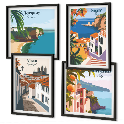 Komplet slika za spavaću sobu Retro ilustracije svjetskih gradova