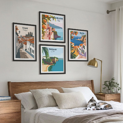 Komplet slika za spavaću sobu Retro ilustracije svjetskih gradova