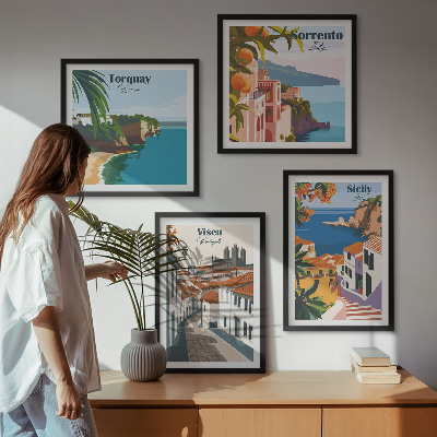 Komplet slika za spavaću sobu Retro ilustracije svjetskih gradova