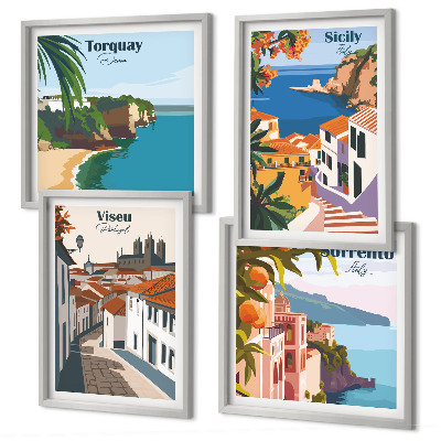 Komplet slika za spavaću sobu Retro ilustracije svjetskih gradova