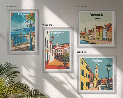 Retro gradske ilustracije set od 4 slike u okviru