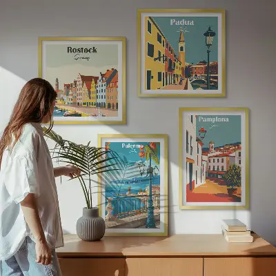 Retro gradske ilustracije set od 4 slike u okviru