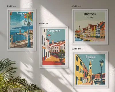Retro gradske ilustracije set od 4 slike u okviru